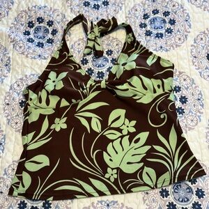 Ocean Dream Signature Palm Leaf Halter Top Brown Lime Green Tankini  Size 8